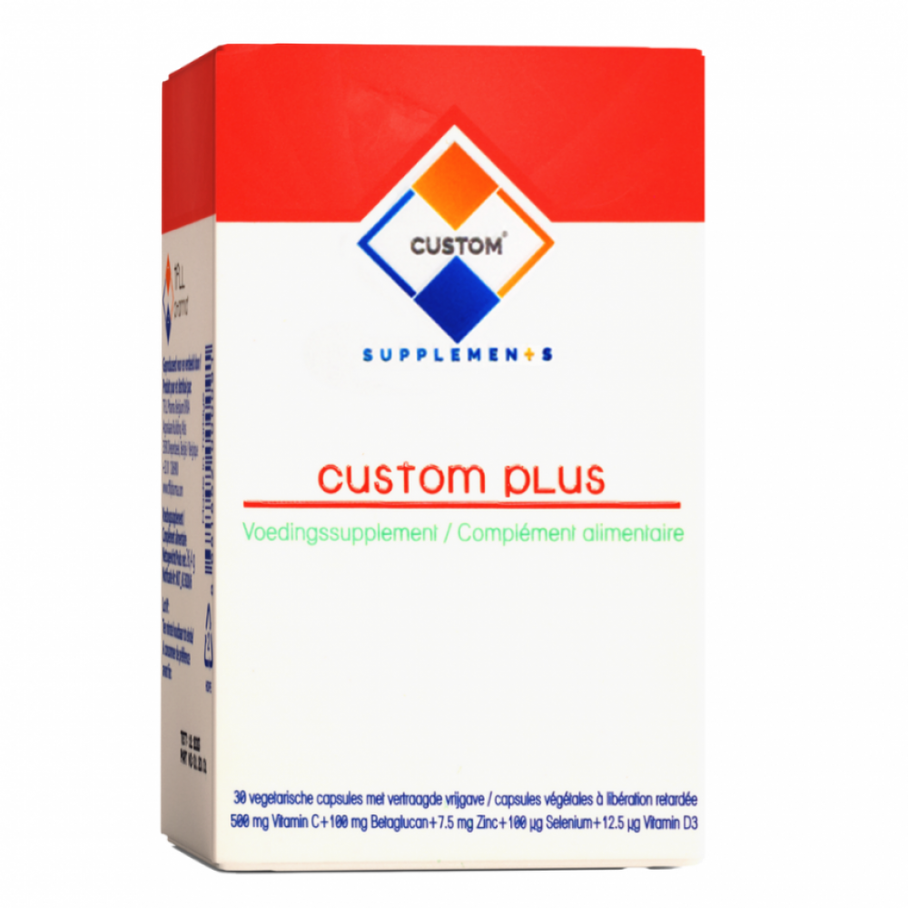 Custom Supplements® Custom Plus Enteric Capsule 500 mg Vitamin C+100 mg Betaglucan+7.5 mg Zinc+100 mcg Selenium+12.5 mcg Vitamin D3 Immune Support